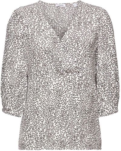 Esprit Crêpe-Bluse mit V-Ausschnitt und Print - Grau