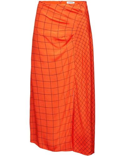 Esprit Midirok Met Plooitjes En Rasterprint - Oranje