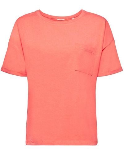 Esprit T-shirt en coton mélangé à poche-poitrine - Rose