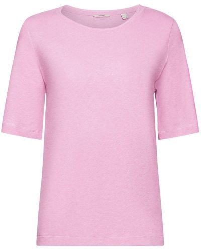 Esprit T-shirt en lin mélangé - Rose