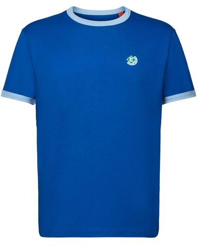 Esprit Baumwoll-T-Shirt mit Logo und Rundhalsausschnitt - Blau