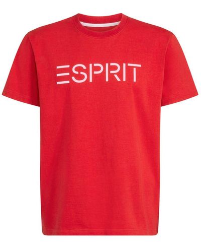 Esprit Uniseks T-shirt Van Katoen-jersey Met Logo - Rood