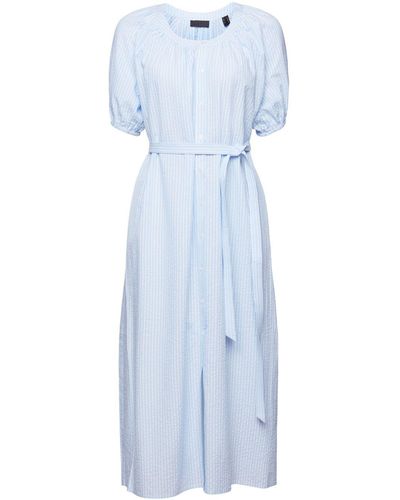 Esprit Robe-chemise longueur midi dotée d'une ceinture à nouer - Bleu