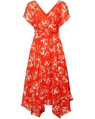 Esprit Chiffon Maxi-jurk Met V-hals En Print - Rood