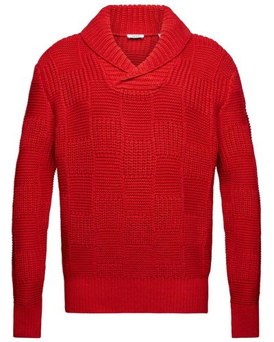 Esprit Grobstrick-Pullover mit Schalkragen - Rot