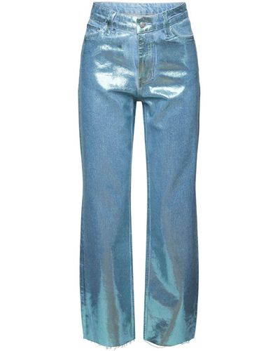 Esprit Metallic Coated Retro Rechte Jeans - Blauw