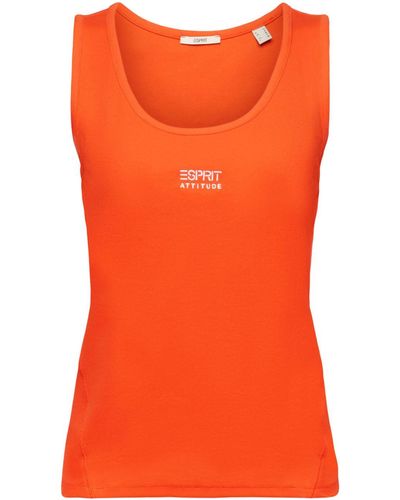 Esprit T-Shirt Geripptes Tanktop mit Logostickerei (1-tlg) - Orange