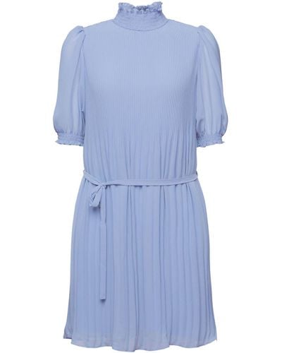 Esprit Mini-jurk Met Opstaande Kraag Van Geplooid Chiffon - Blauw
