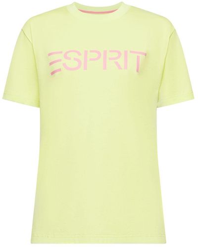 Esprit T-shirt Met Ronde Hals En Logo - Geel