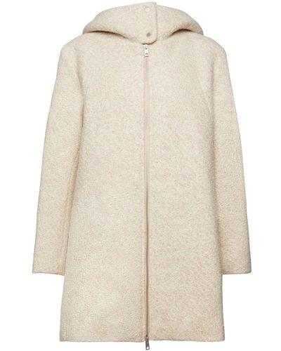Esprit Manteau à capuche en mélange de laine bouclée - Neutre