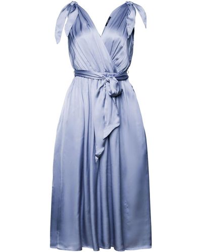 Esprit Satijnen Midi-jurk Met Strikkoord Bij De Schouders - Blauw
