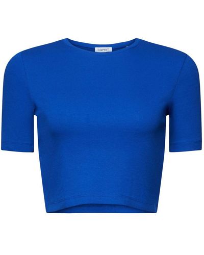 Esprit Cropped T-shirt Van Geribd Katoen - Blauw