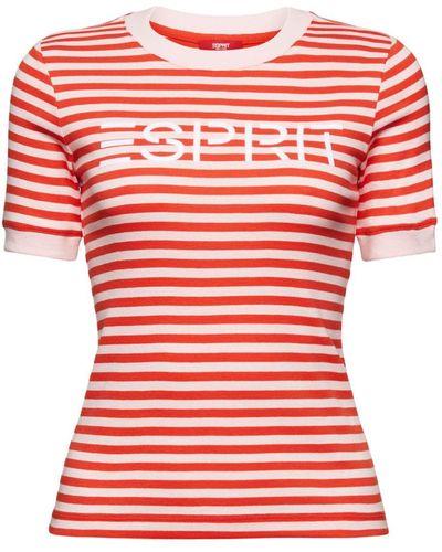 Esprit T-shirt en coton rayé à logo imprimé - Rouge