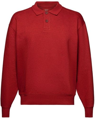 Esprit Sweat-shirt à manches longues et col polo - Rouge