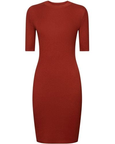 Esprit En matière recyclée : la robe-pull côtelée - Rouge