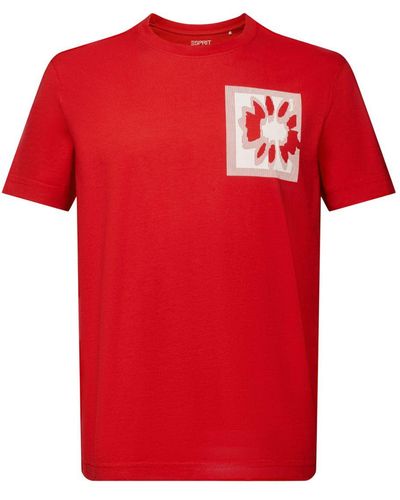 Esprit T-Shirt mit floralem Print und Logo (1-tlg) - Rot