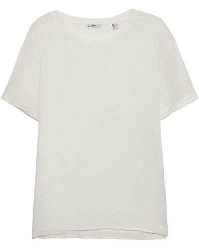 Esprit Curvy T-shirt Van Een Mix Van Katoen En Linnen - Wit