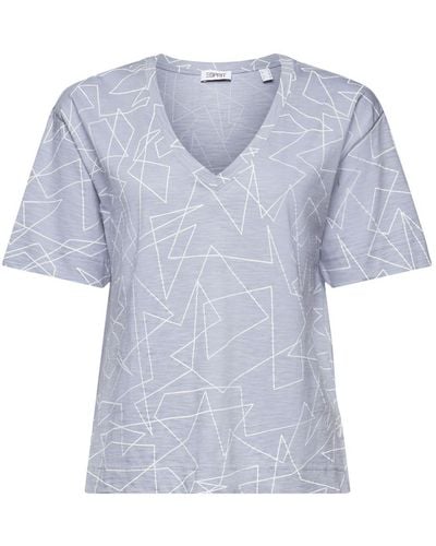 Esprit T-shirt imprimé en coton à encolure en V - Bleu