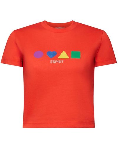 Esprit T-shirt en coton biologique à imprimé géométrique - Rouge