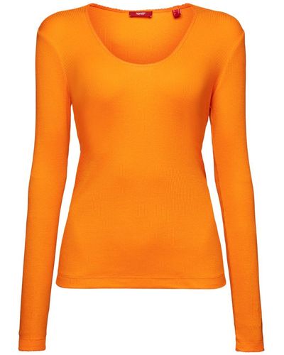 Esprit T-shirt à manches longues en jersey en maille côtelée - Orange