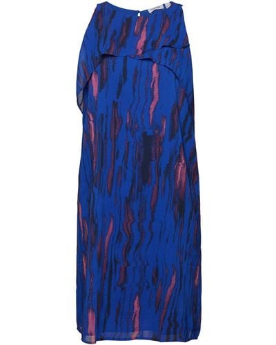 Esprit Crêpe Chiffon Mini-jurk Met Print - Blauw