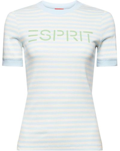 Esprit Gestreept Katoenen T-shirt Met Logoprint - Wit