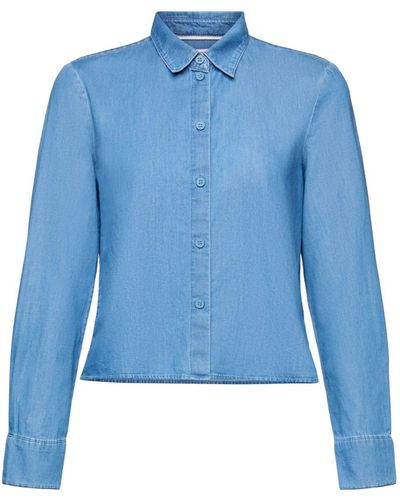 Esprit Cropped Denim Overhemdblouse - Blauw