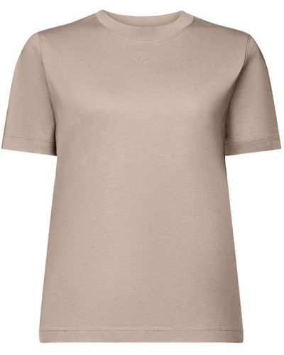 Esprit T-Shirt aus Pima-Baumwolle mit Logostickerei - Natur