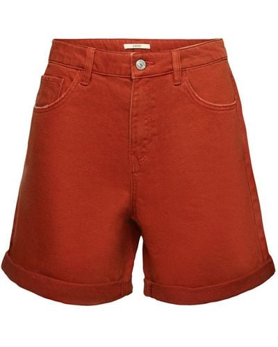 Esprit Short en jean à taille haute et bord roulotté - Rouge