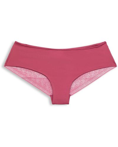 Esprit En matière recyclée : le shorty taille basse orné de dentelle - Rose