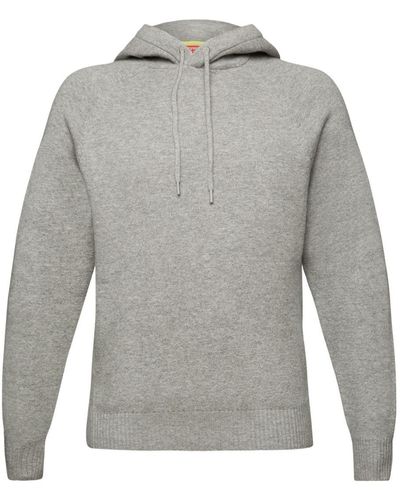 Esprit Pull-over unisexe à capuche en maille de laine et de cachemire - Gris