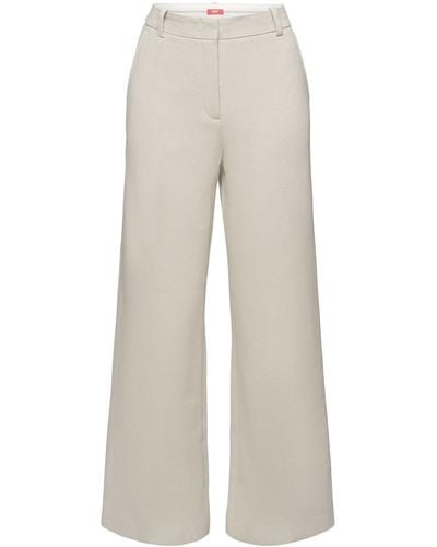 Esprit Pantalon à jambes larges en coton biologique mélangé - Blanc