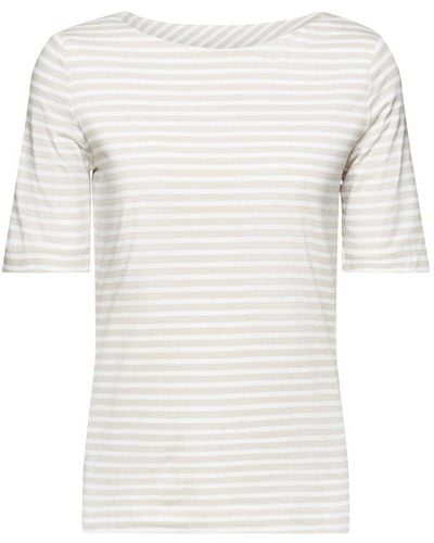 Esprit T-shirt en coton rayé à encolure bateau - Blanc