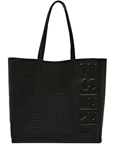 Esprit Leren Tote Bag Met Gestanst Logo - Zwart