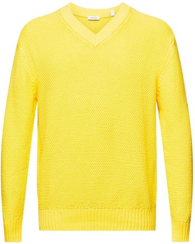 Esprit Baumwollpullover mit V-Ausschnitt - Gelb