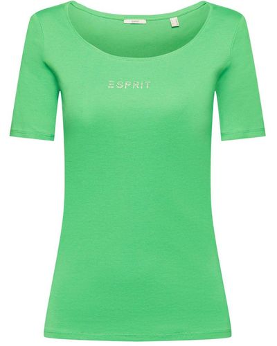 Esprit T-shirt en jersey orné d'un logo appliqué en strass - Vert