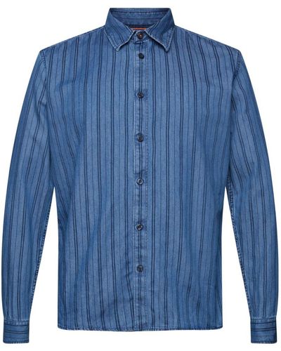 Esprit Slim Fit Denim Shirt Met Strepen - Blauw