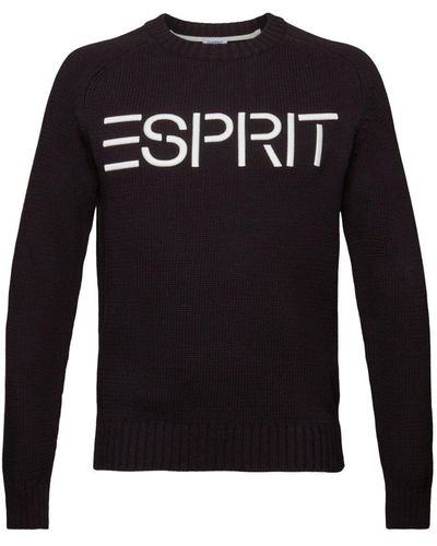 Esprit Grobstrickpullover mit Logo - Schwarz