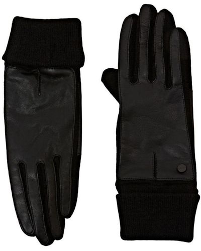 Esprit Strickhandschuhe aus Leder und Wollmix - Schwarz