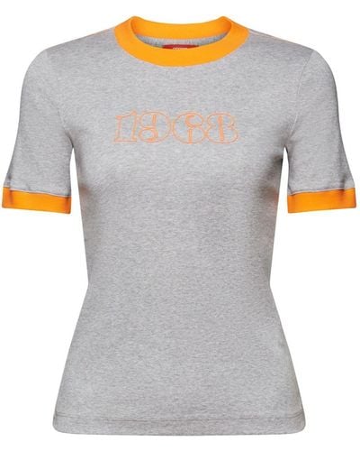 Esprit T-shirt en jersey de coton animé d'un logo - Gris