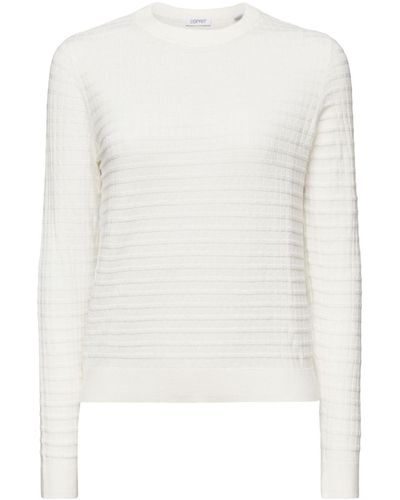 Esprit Rundhalspullover Strukturierter Strickpullover - Weiß