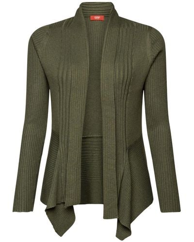 Esprit Ribgebreid Vest Met Een Asymmetrische Zoom - Groen