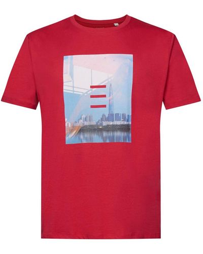 Esprit Katoenen T-shirt Met Print - Rood