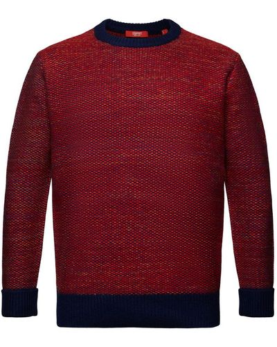 Esprit Strukturierter Wollpullover mit Rundhalsausschnitt - Rot