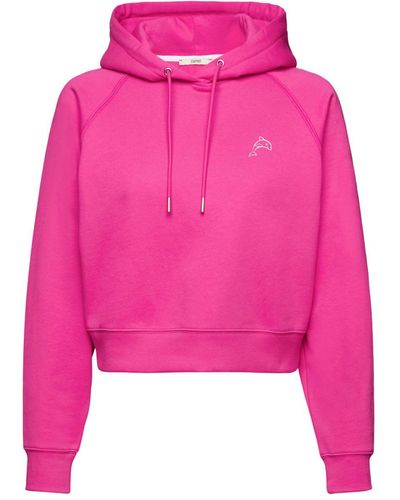 Esprit Sweatshirt Cropped-Hoodie mit Delfin-Logo (1-tlg) - Pink