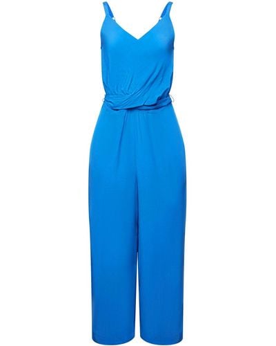 Esprit Cropped Jumpsuit Met V-hals - Blauw