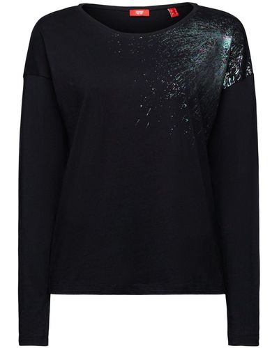 Esprit T-shirt Met Ronde Hals En Print - Zwart