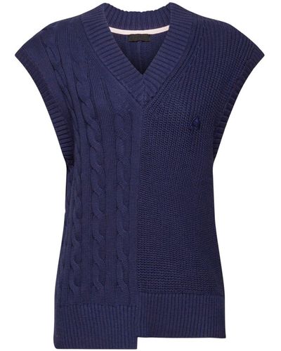 Esprit V-Ausschnitt-Pullover Grobstrickpullunder mit Mustermix - Blau