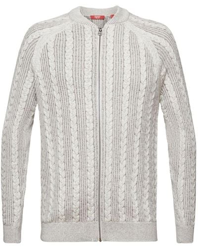 Esprit Cardigan zippé en maille torsadée - Blanc
