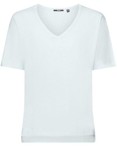 Esprit T-shirt en lin mélangé à encolure en V - Blanc